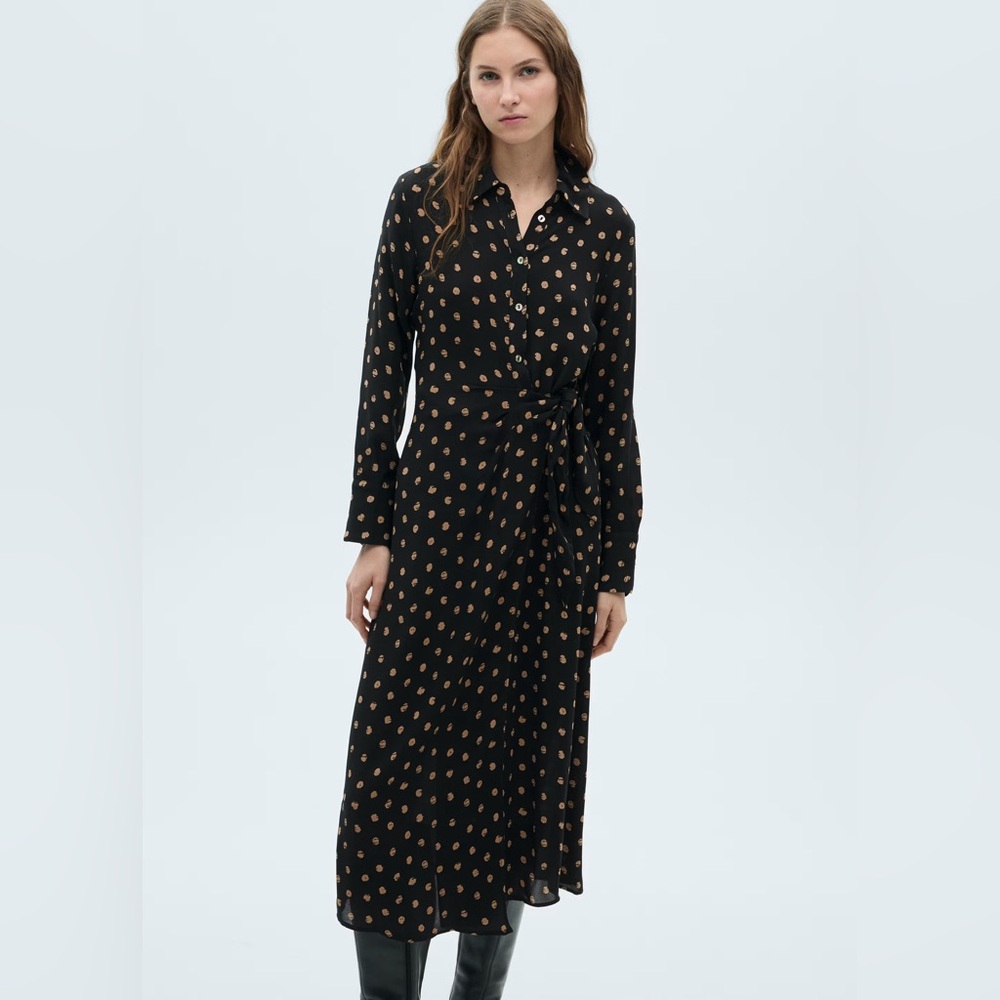 *LIKE NEW* Mango Polka-Dot Shirt Dress with Knot Detail - Size 6